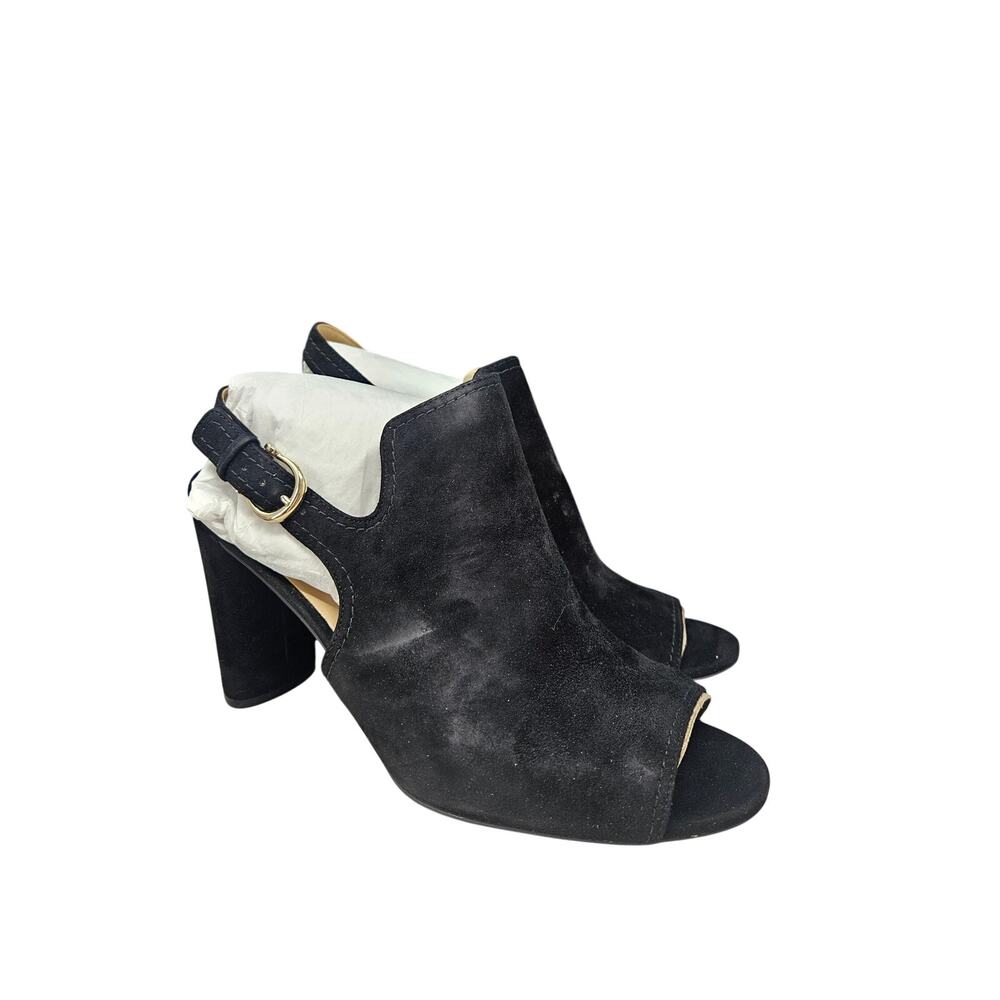 NEW Naturalizer 12 Black Suede Raquel Peep Toe Slingback Heel Career Comfort